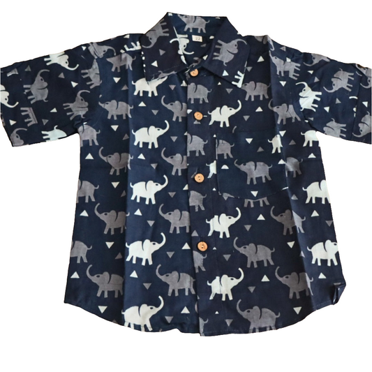 Elephant Print Blue Shirt