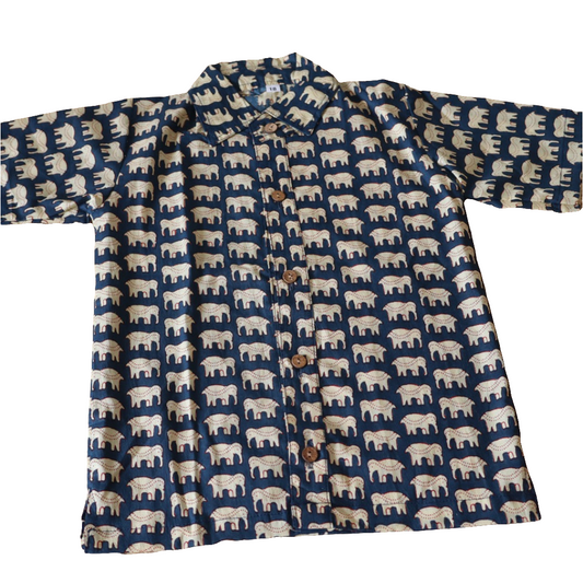 Elephant Print Blue Shirt