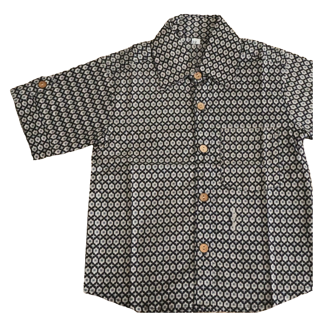 Gota Print Black Cotton Shirt