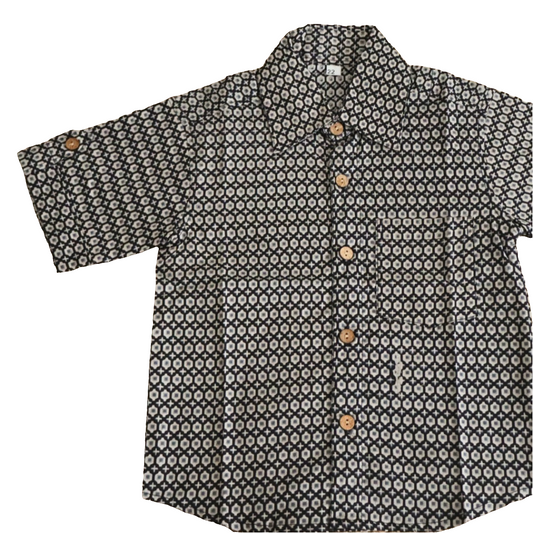 Gota Print Black Cotton Shirt