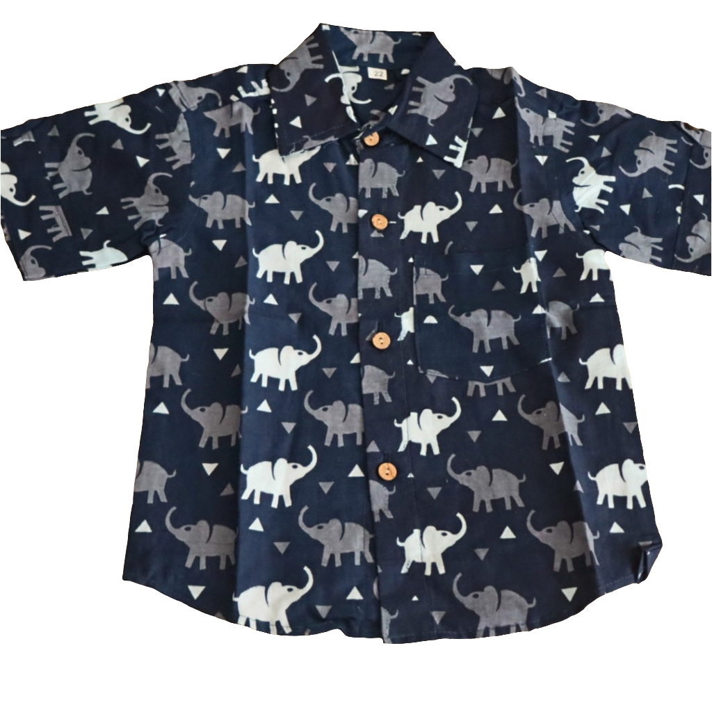 Elephant Print Blue Shirt