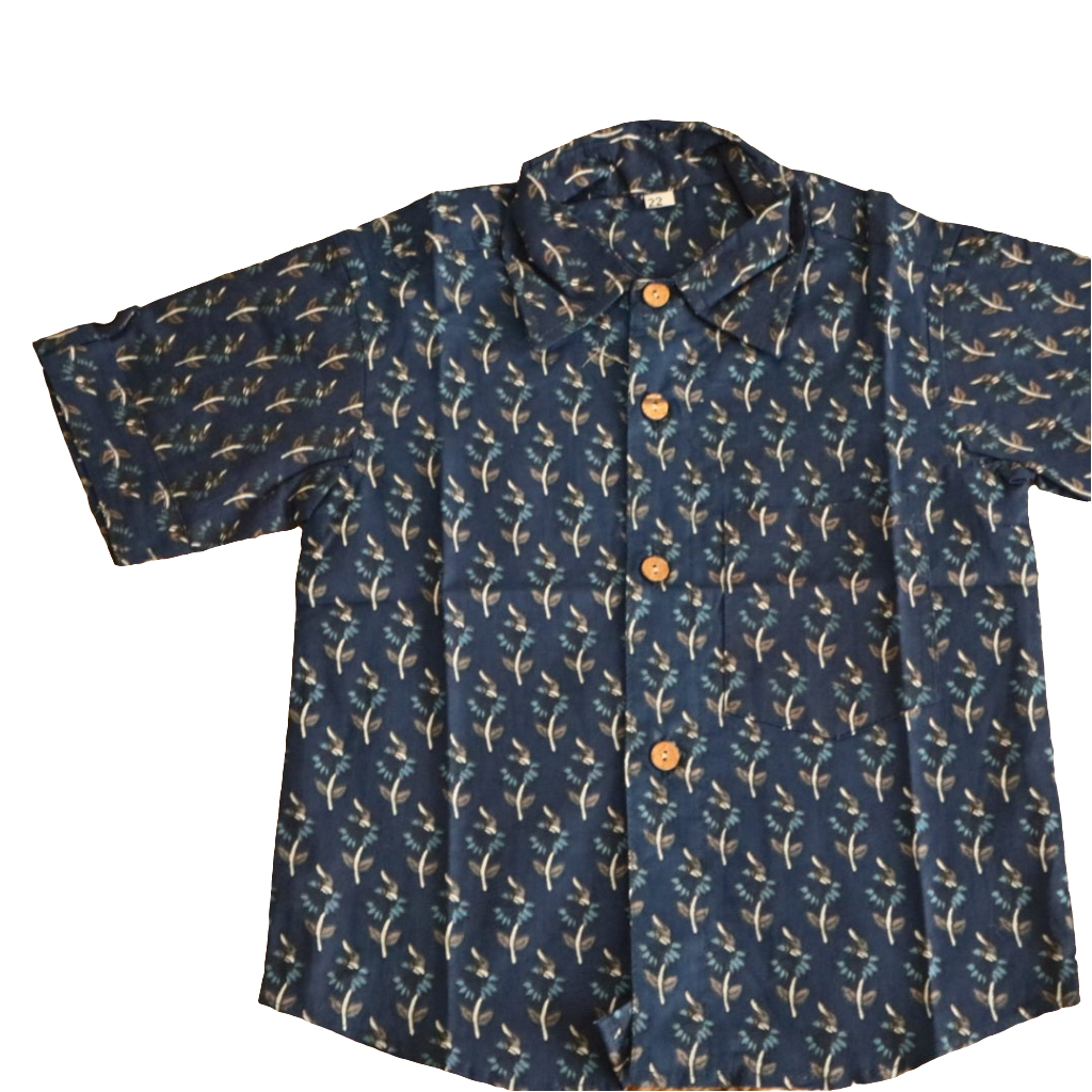 Floral Print Blue Shirt